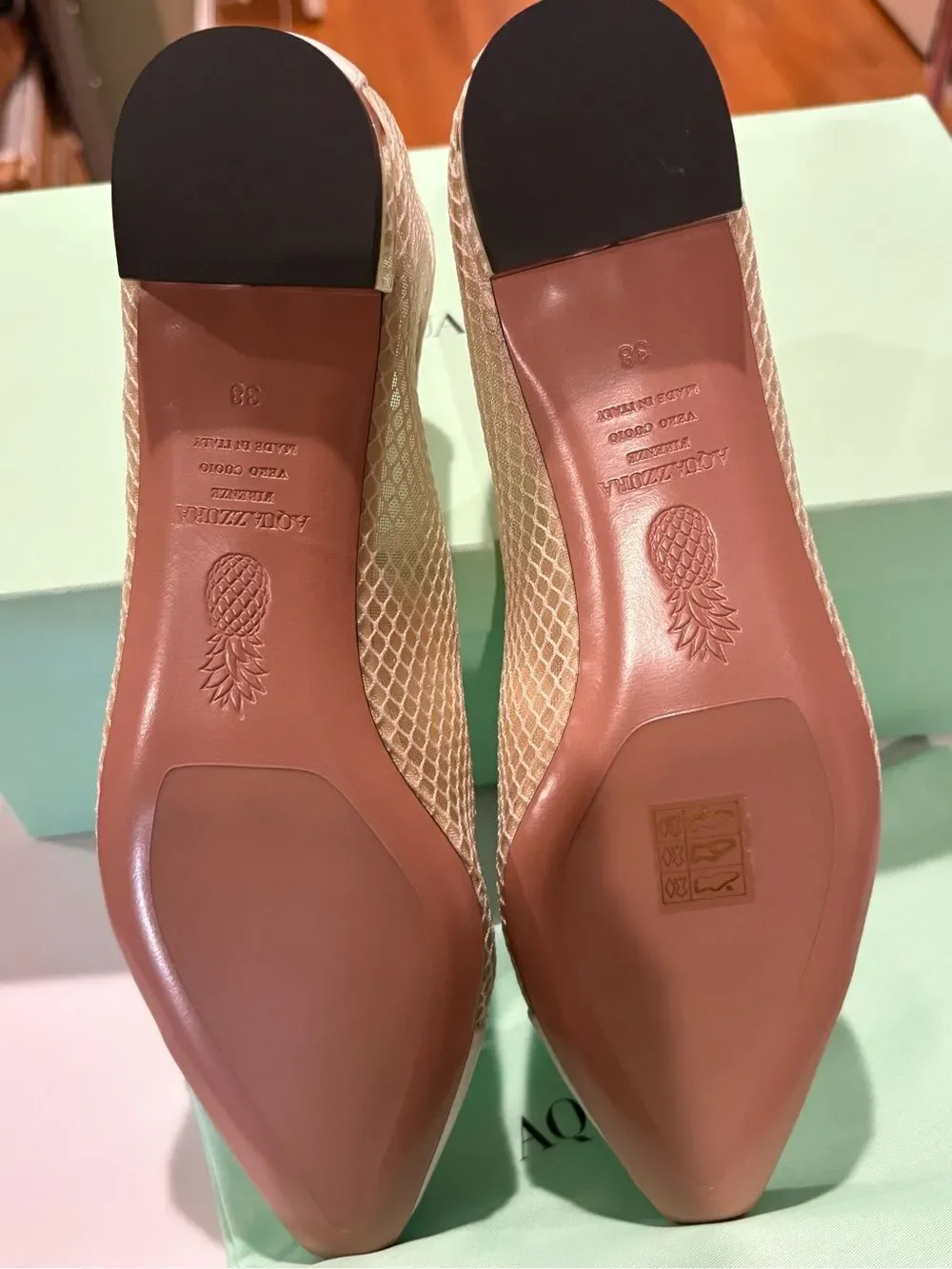 Aquazzura Gioia Mesh Net Cap-Toe Ballerina Flats